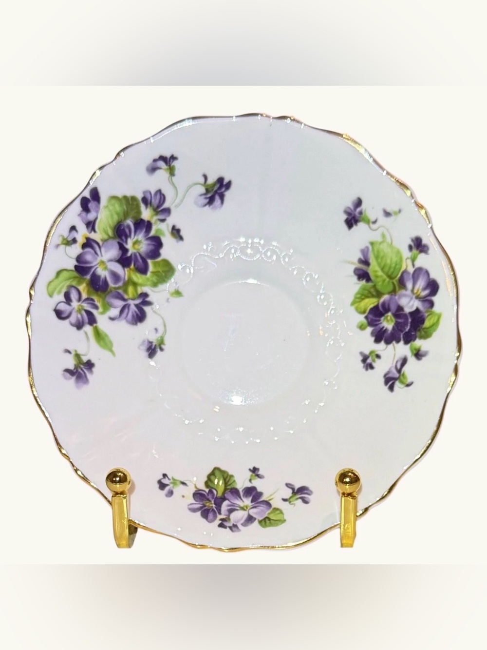Old Royal Bone China Saucer 5.5” Purple Violets Scalloped Rim Vintage